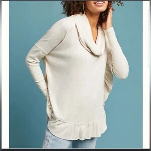 Anthropologie Postmark Orley Cowl Neck Ruffle Sweater Metallic Knit Top XS/S
